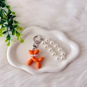 Orange Balloon Dog Keychain/ Bag Charm Pearl Detail